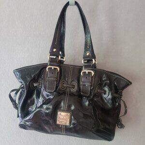 Dooney and Bourke Chiara Black Patent Leather Tote Pink Lining Large Handbag